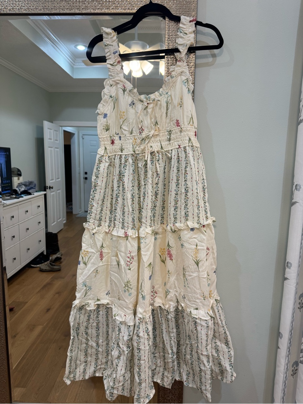 Blu Pepper Cream Floral Tiered Maxi Dress with Pastel Blooms